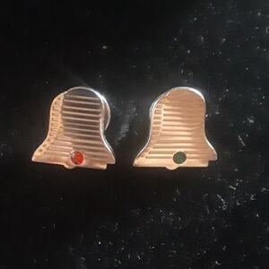 Elegant Silver Tone Bell pins with Red and Green Accents
